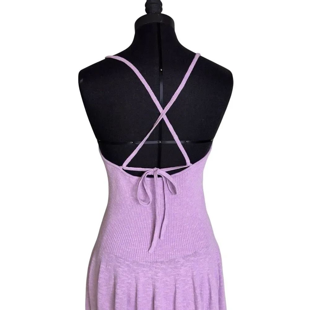 Free People Beach Tula Cotton Linen Blend Sweater Knit Halter Midi Dress Medium.
